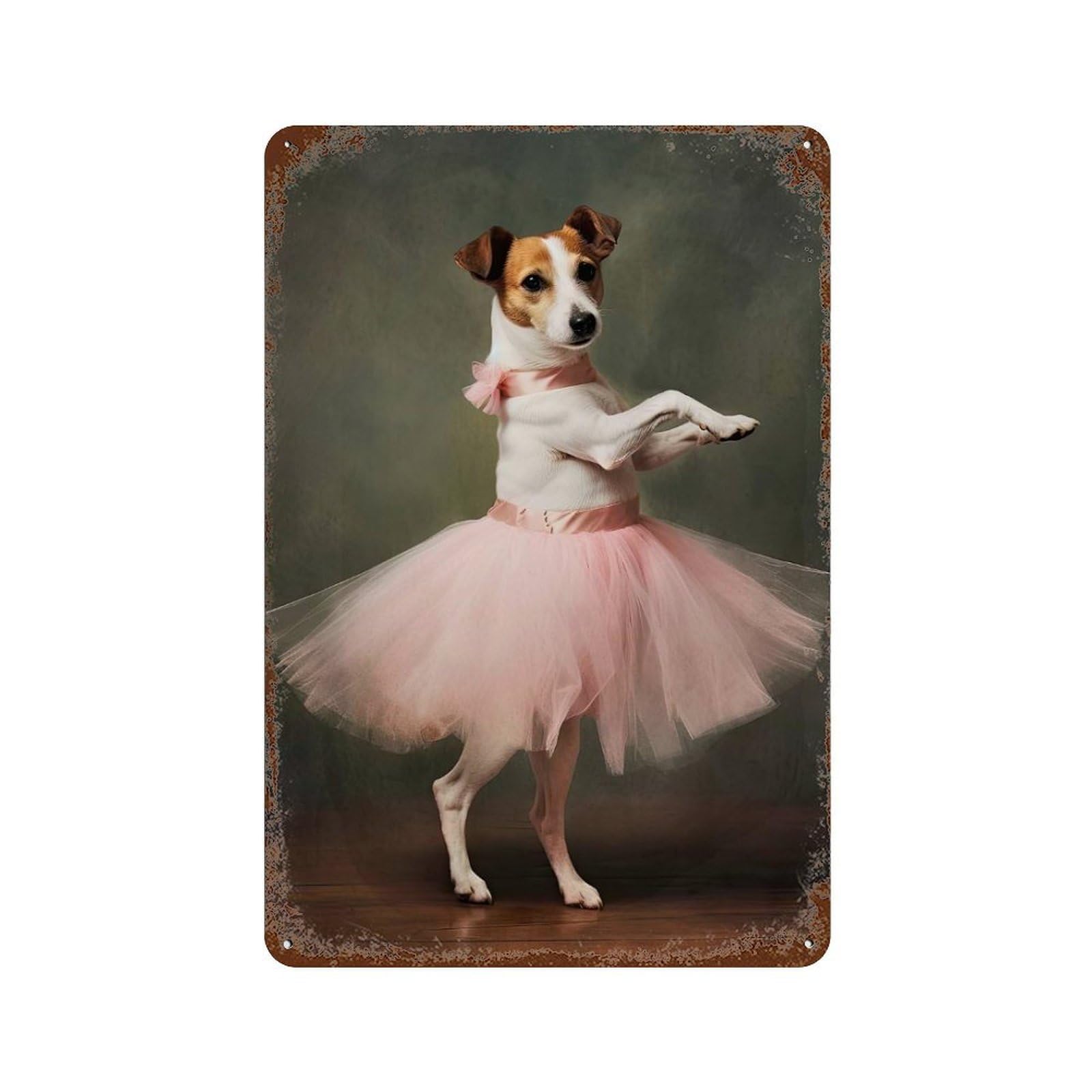 Jack Russell Dog Ballerina Rusty Metal Tin Sign 11.8"x7.9", for Pub, Kitchen And Man Cave Decor, Novelty Wall Decor