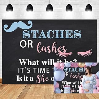 OERJU 6x4ft Gender Reveal Backdrop Staches Or Lashes What Will It Be? It's Time to See. is It a She Or a He? Black Background Reveal Text Photography Baby Shower Birthday Party Banner Vinyl