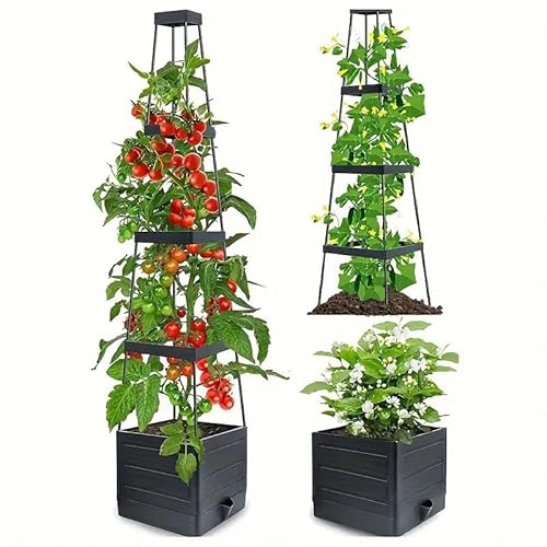 kangnuoxue 2025 Raised Garden Bed Planter Box with Trellis ，Raised Bed for Climbing Vegetables, Self Watering, Tomato Cage with Ladder Trellis, Climbing Plants, Patio, Garden, Indoor, Outdoor (1pcs)