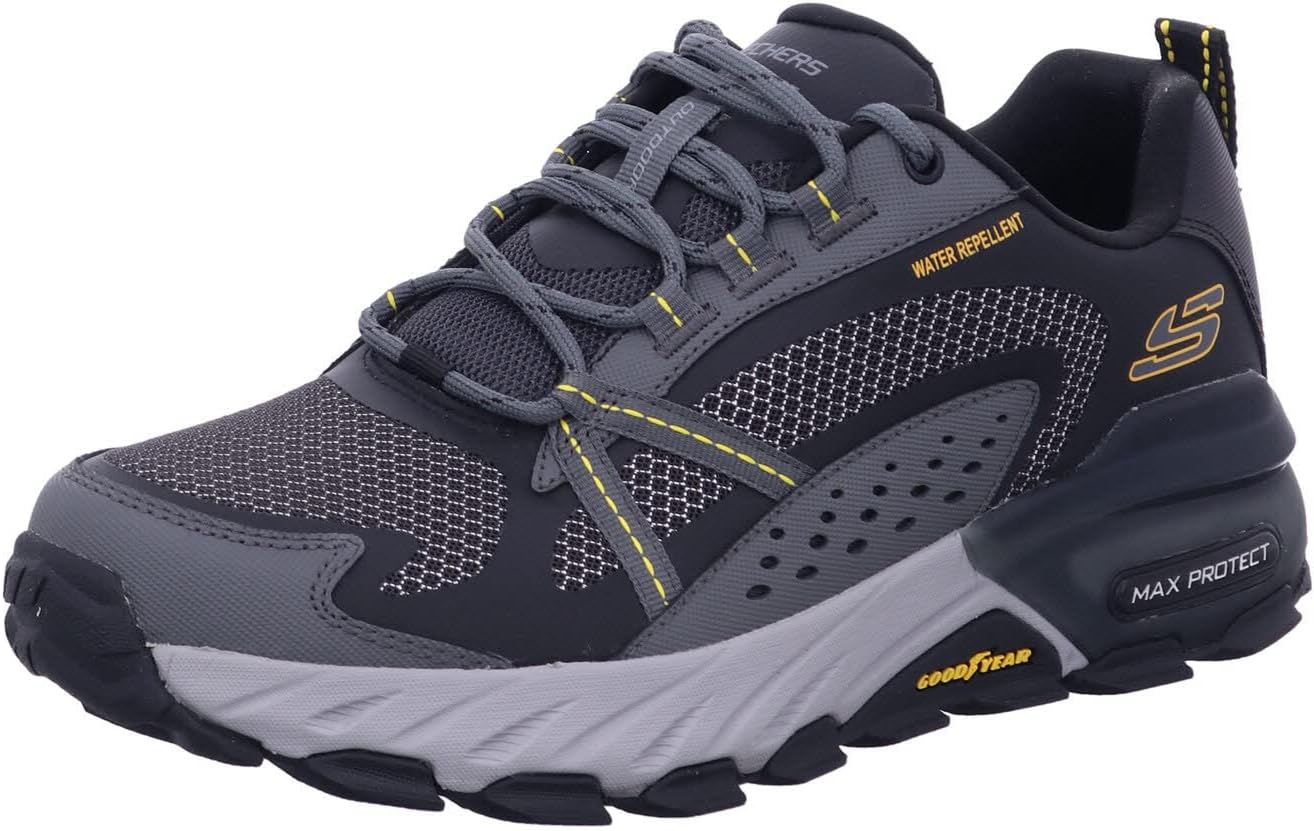 Skechers Men's Max Protect Lace-up Sneaker Oxford, Black/Charcoal, 7