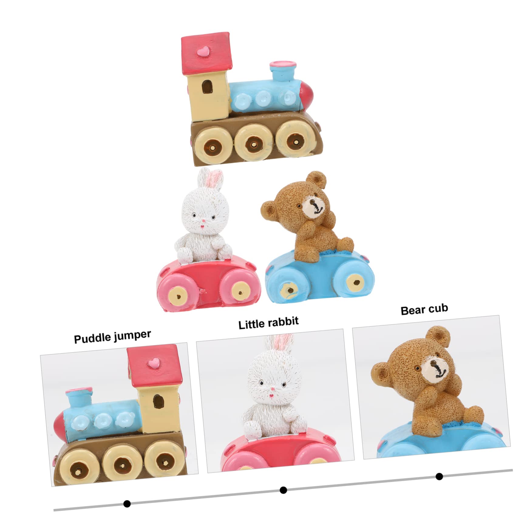 STOBAZA 3pièces Figurine De Décoration De Gâteau Résine Avec Ours Lapin Et Train Ornement De Bureau Mignon Pour Anniversaire Et