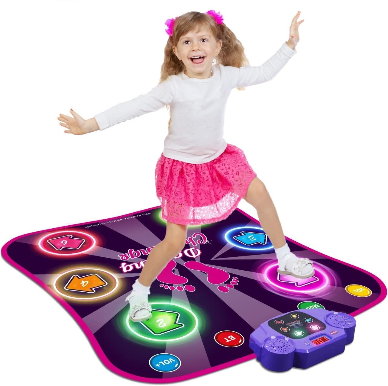 Chocozone Toys for 3-12 Year Old Kids, Electronic Dance Mat with Light-up 6-Button Wireless Bluetooth, Music Dance with 5 Game Modes, Birthday Toys for 3 4 5 6 7 8 9 10+ Year Old Girls & Boys
