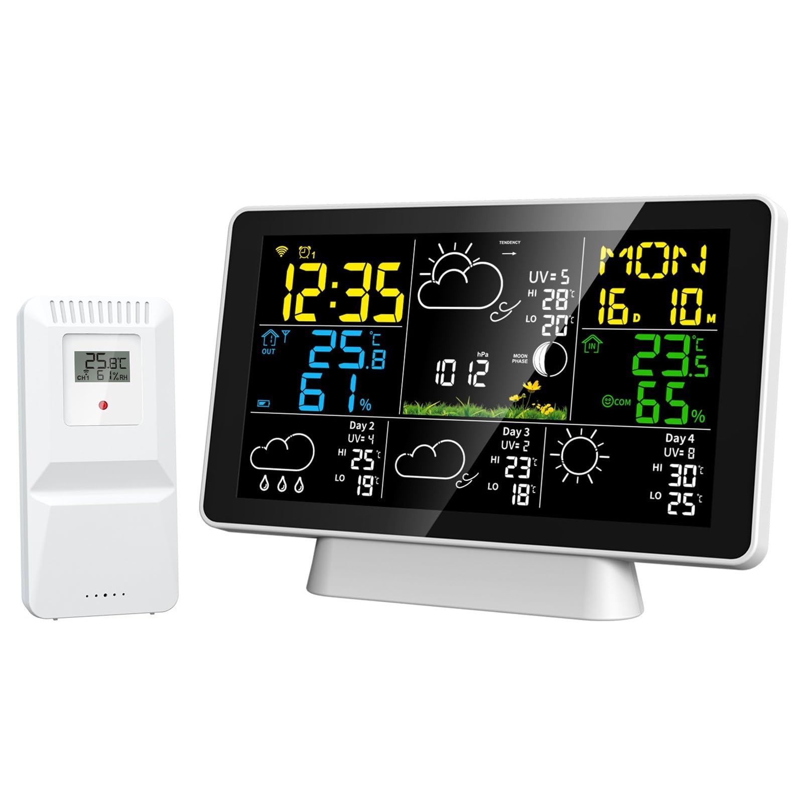 Stacja Meteorologiczna, Stacja Pogodowa WiFi Zegar Kolorowy Ekran Alarm Temperatury I Wilgotności do Ogrodu