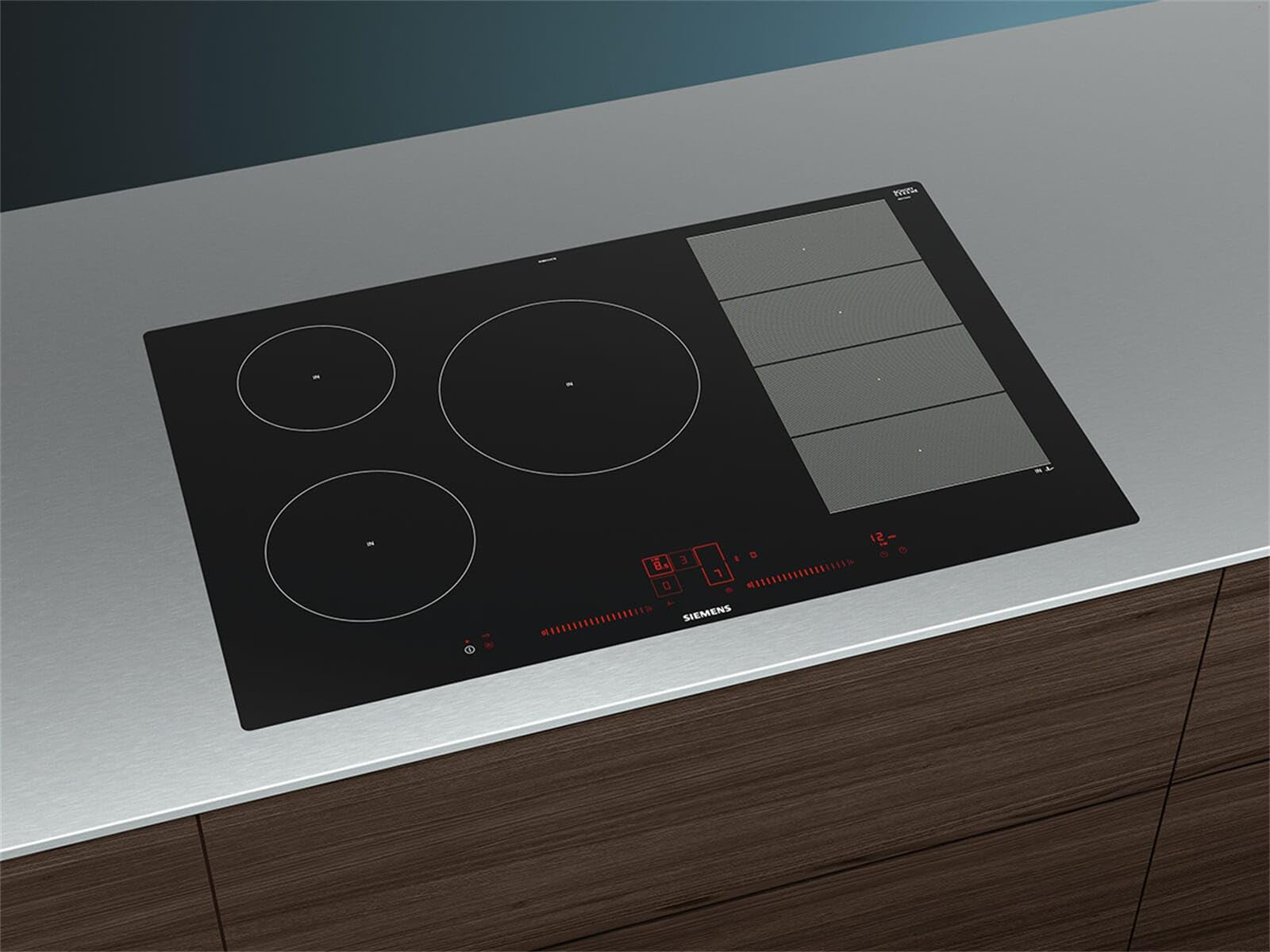 Siemens EX801LVC1E hobs Negro, Acero inoxidable Integrado Con - Placa (Negro, Acero inoxidable, Integrado, Con placa de inducción, Vidrio y cerámica, 2200 W, 14,5 cm)