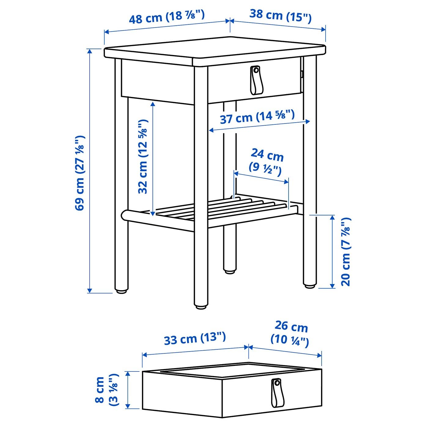 Ikea Björksnäs Table de chevet Bouleau