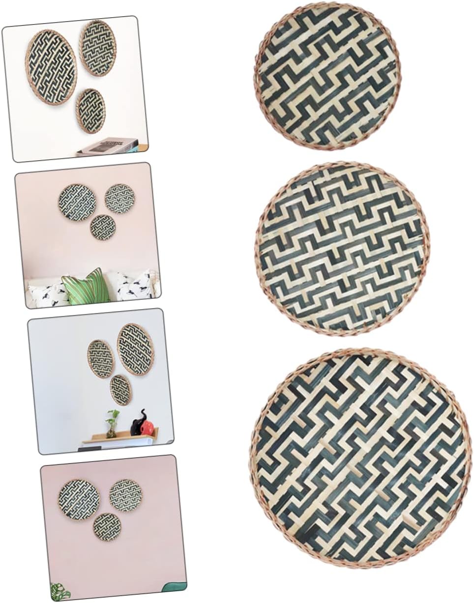 EXCEART 3pcs Bamboo Woven Wall for Boho Decor Rustic Hanging Storage Tray for Home Kitchen Stylish Wall Art for Fruits Vegetables and More
