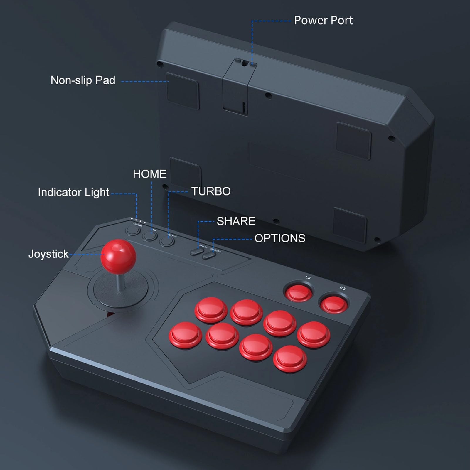 Generic Fighting Stick Fightstick z 3 Trybami Joysticka i Funkcjami | Lekki kontroler ABS typu C do komputerów PC i konsol do gier Slim Pro