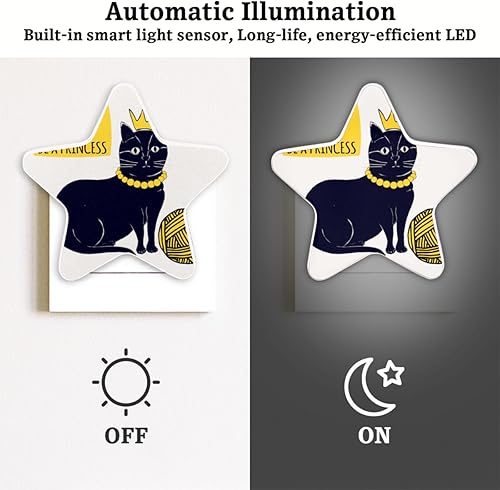 Miniatura 3 de Lámpara de noche LED enchufable, lámpara de noche con forma de estrella de princesa de gato con sensor de atardecer a amanecer para dormitorio,