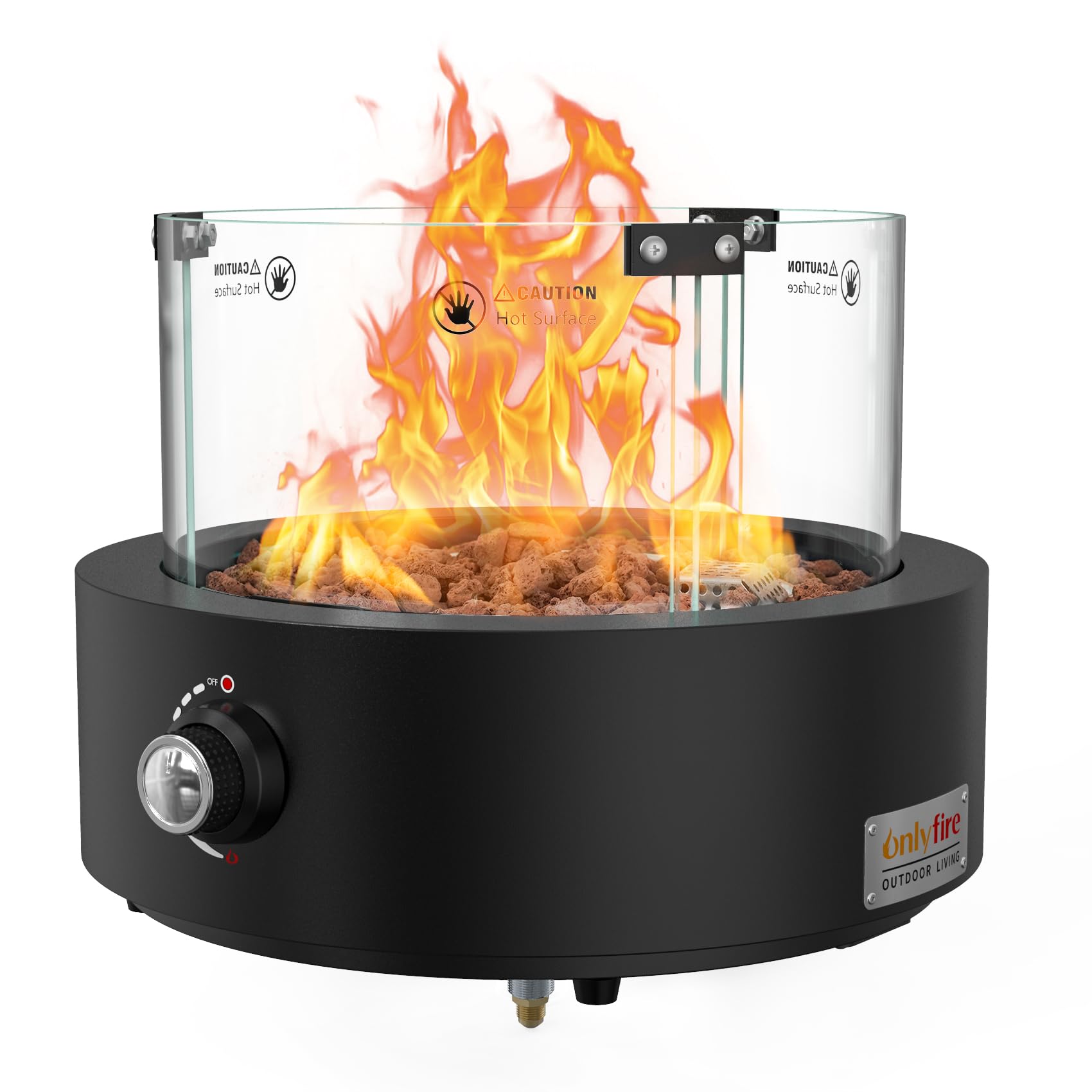Onlyfire Braciere a gas da tavolo, riscaldatore per patio esterno con ingresso d'aria inferiore, rocce laviche e protezione antivento in vetro, braciere a propano per patio, cortile, ristorante