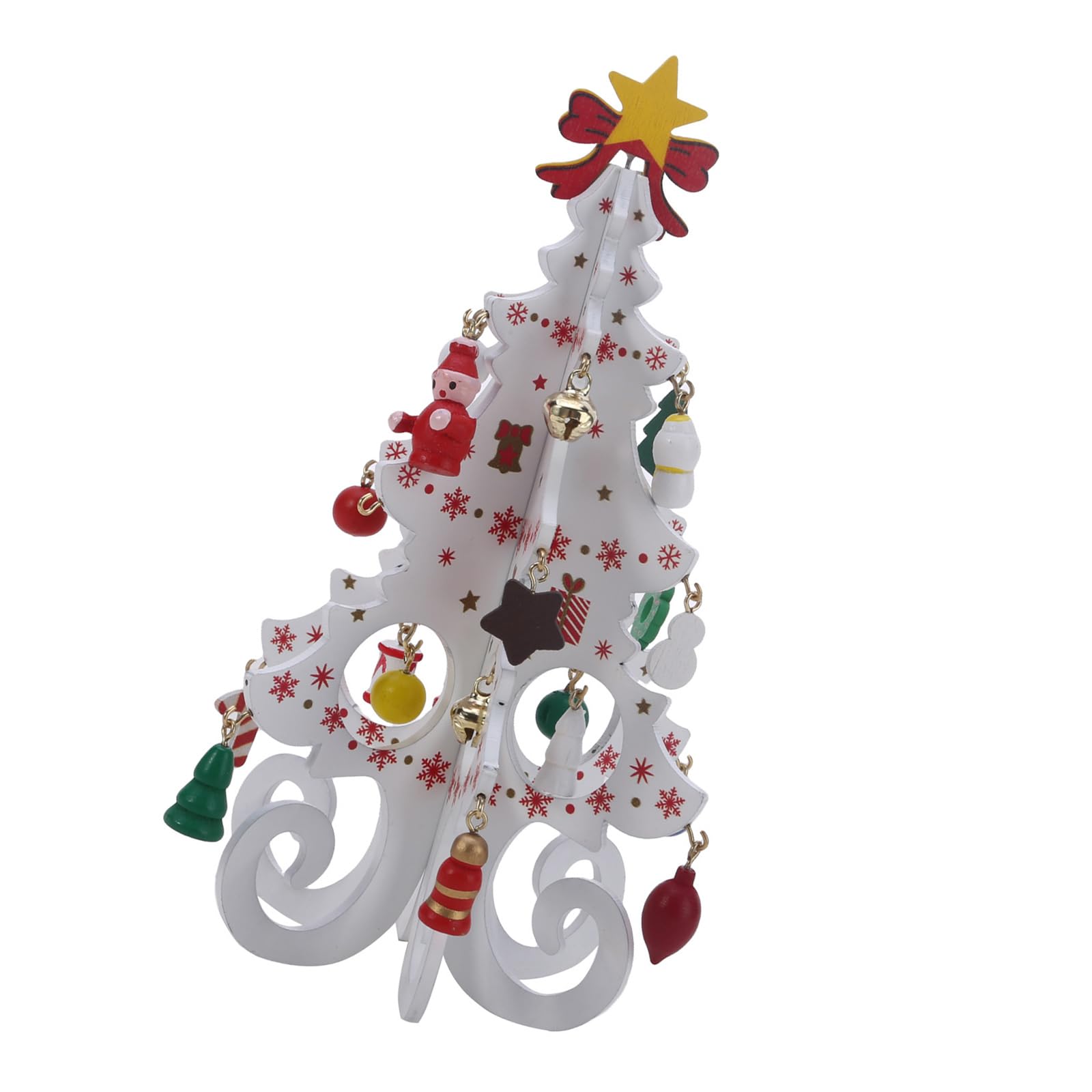 Nucelit Handcrafted Wooden Christmas Tree with Ornamentation User Friendly Festival Decors for Home Tabletop Wooden Christmas Tree Set with Ornamentation