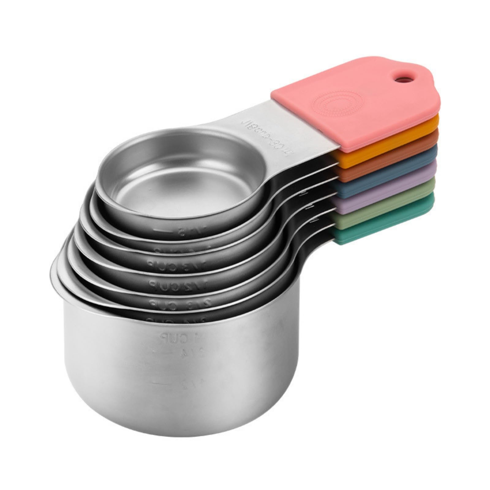Magnetic Stainless Steel Measuring Cups Set of 7, Stackable with Engraved Markings - Heavy Duty Dry & Liquid Measuring Cups for Baking, Cooking, Mixology - Multicolor Kitchen Tools