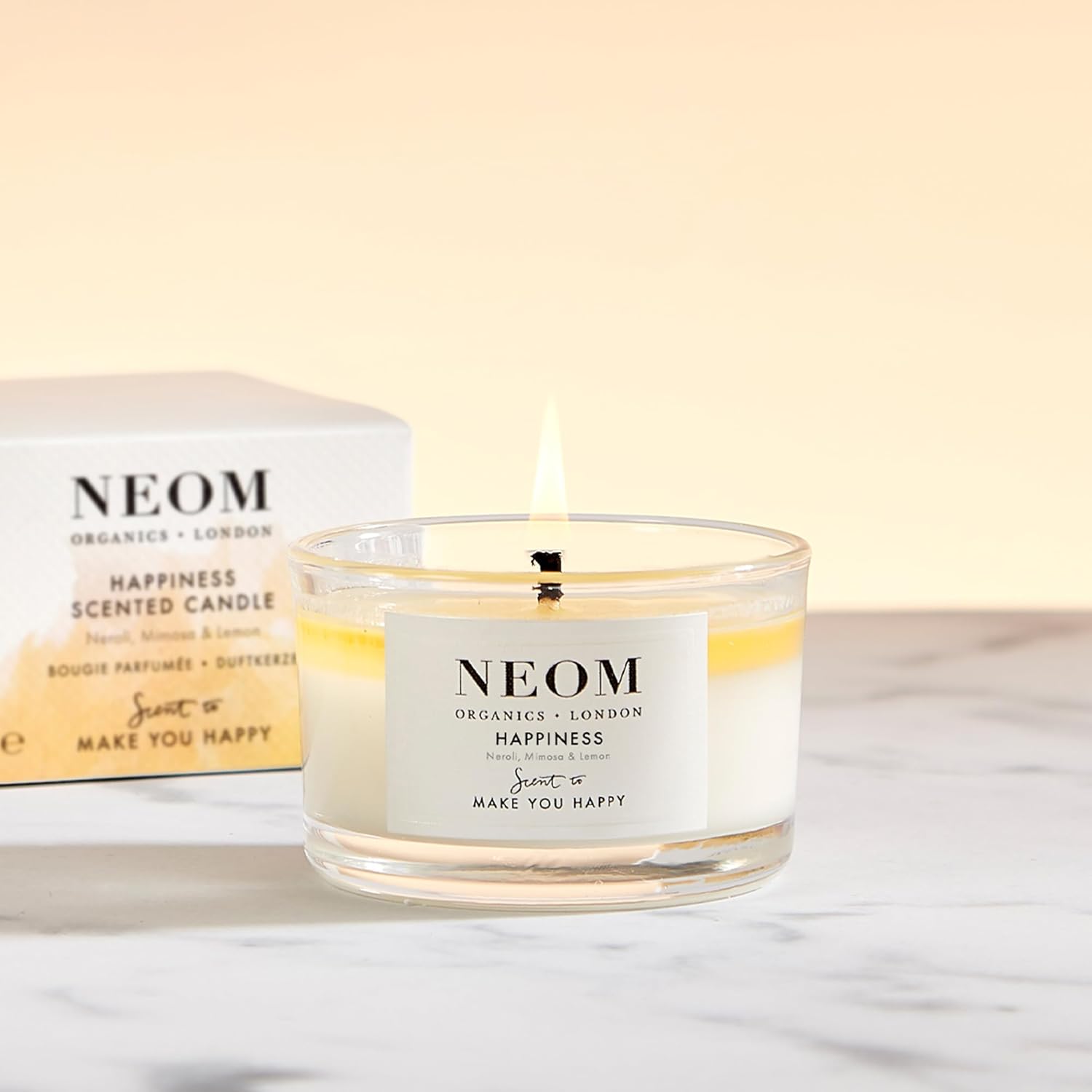 NEOM- Happiness Travel Candle, 125g | Neroli, Mimosa & Lemon | Essential Oil Candle - Image 3