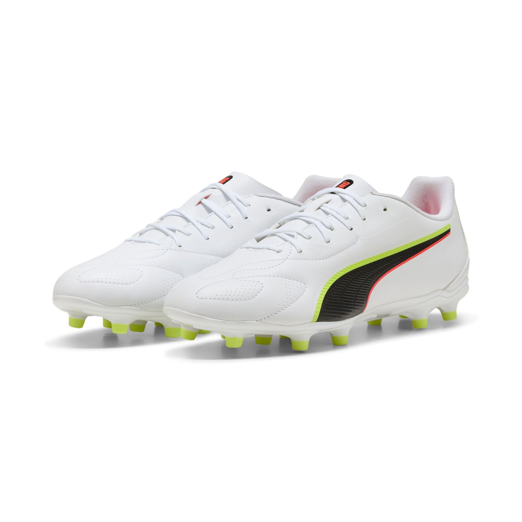 PUMA Unisex King 20 Play Firm Ground/Artifical Ground Football Boots, PUMA White-Glowing Red-Yellow Alert, 12 UK