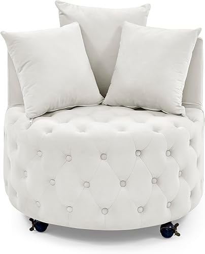 Miniatura 4 de Silla giratoria de barril de acento de 30 pulgadas, moderna silla tapizada de terciopelo, silla con brazo redondo, cómoda silla de ocio con 3