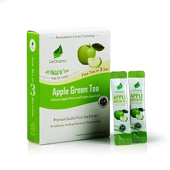 Apple Green Instant Tea on the Go LeCharm 100% Natural Tea Extract, Unsweetened Drink Instant Crystallized Tea Powder for Pure Water, Iced Tea and Hot Tea 10 Sachets
