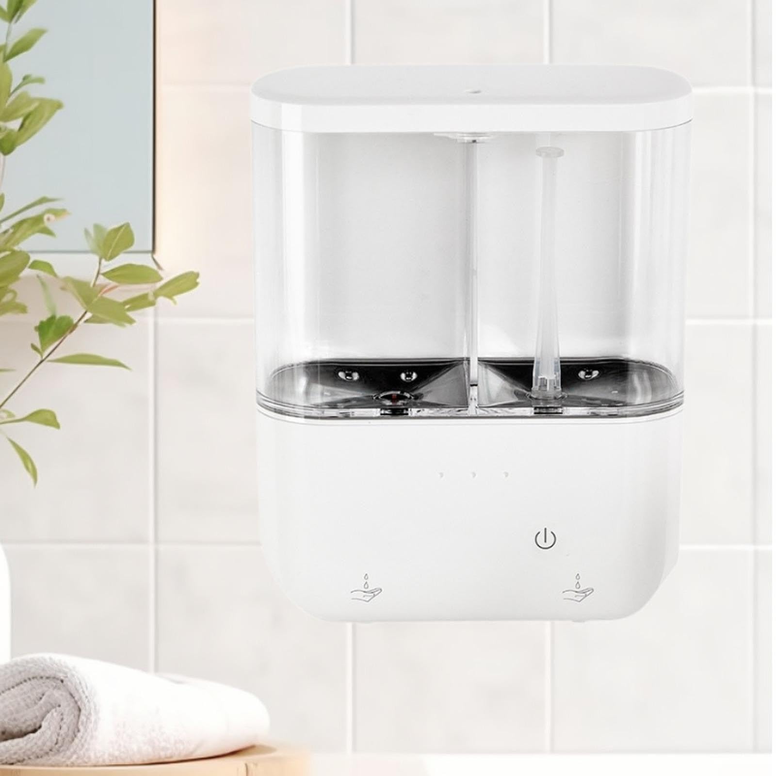 Dispenser automatico di sapone a 2 camere, ricaricabile, senza contatto, montaggio a parete, per casa, cucina, ufficio, liquido e liquido