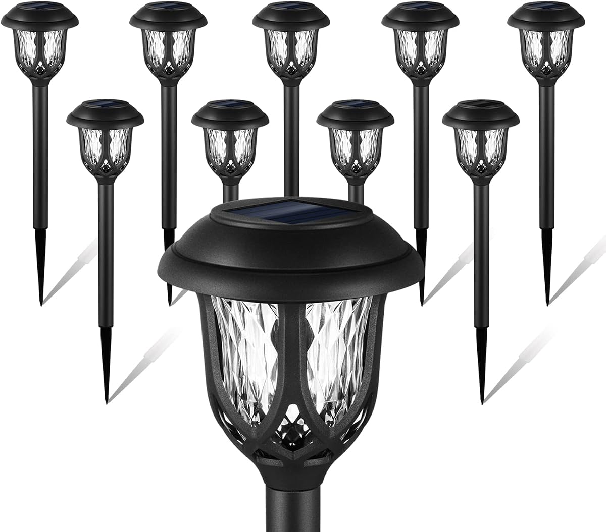10 Pack Solar Lights Outdoor Decorative, Solar Pathway Lights Outdoor, Solar Powered Garden Yard Lights for Walkway Sidewalk Driveway. (Black, Cool White) | Ideal for Walkways, Sidewalks, Driveways, Gardens & Yards