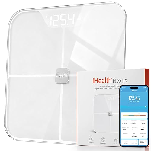 iHealth Nexus - Báscula inteligente para peso corporal Bluetooth, báscula digital de baño para grasa corporal y músculo, monitor de composición