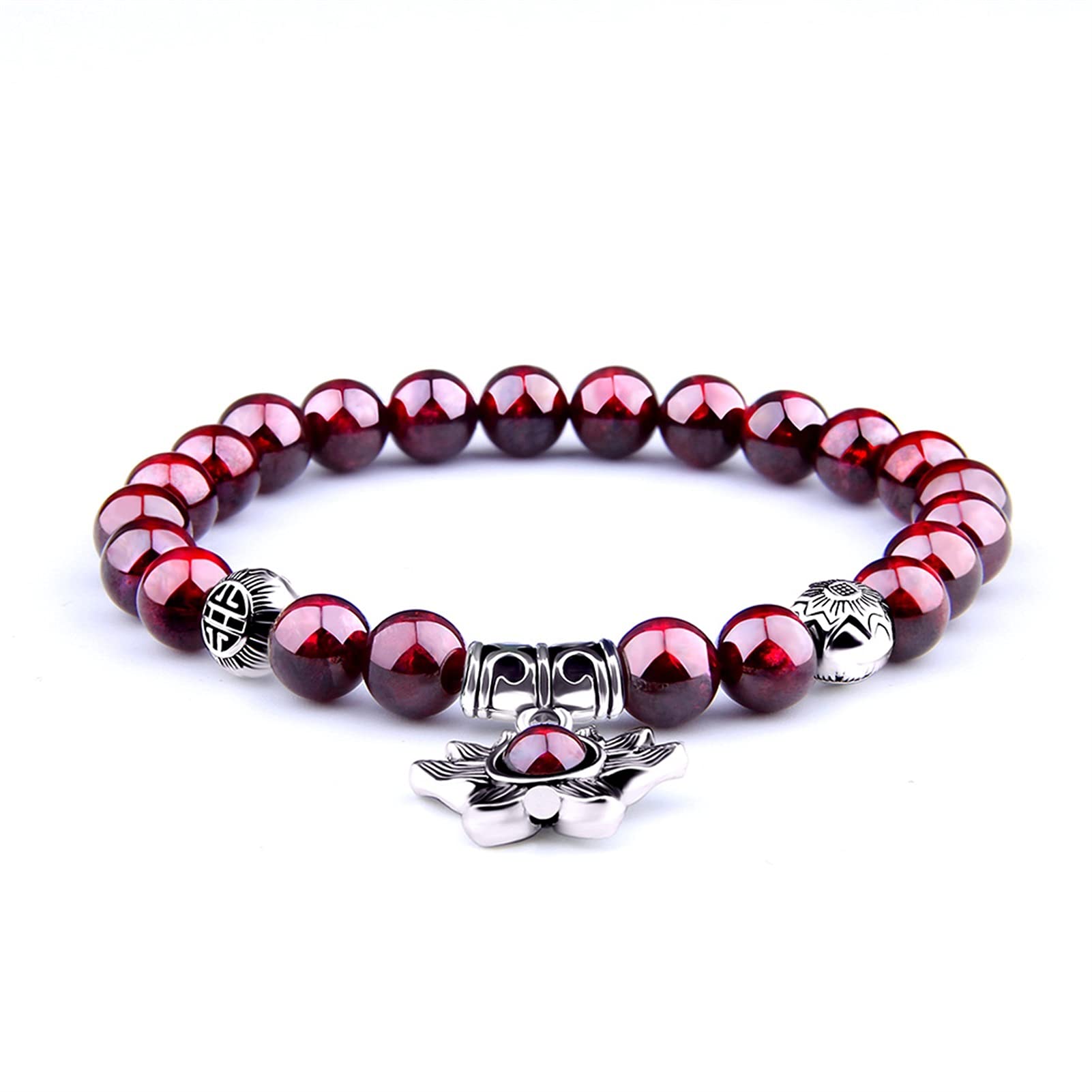 Naturstein-Armband, Herren-Armbänder, natürlicher Granat-Perlen-Armband für Frauen, rotes Stein-Armband, versilbert, Yoga-Balance, Paar-Schmuck, Geschenk, Armband-Schmuck