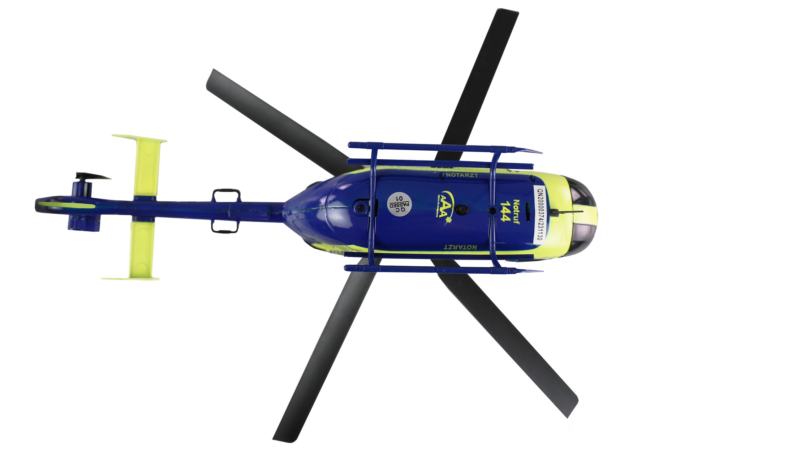 Amewi AFX-135 Alpine Air Ambulance Helicóptero de 4 Canales 6G RTF Amarillo neón Azul