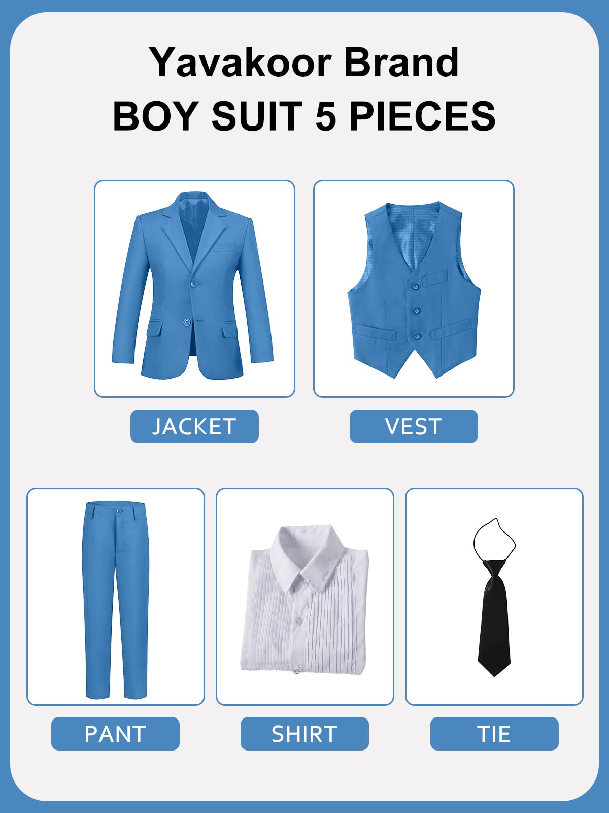 Boys Suits 5 Piece Slim Fit Suit for Kids Formal Ring Bearer Suits | Verstellbare Taille, elastischer Rücken, atmungsaktives Gewebe, knitterfrei, pflegeleicht, nicht juckend, weiches Futter