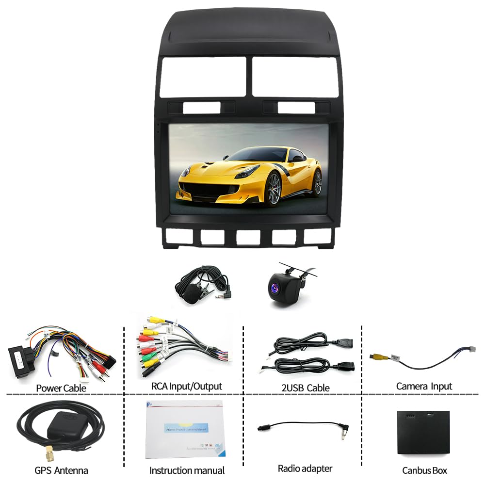 2+64G Android 15 radio samochodowe do V&W Touareg 2003-2010, 9-calowy ekran dotykowy Double Din Radio do Touareg Carplay Android Bluetooth WiFi GPS DSP DAB FM AHD kamera cofania Mirror Link