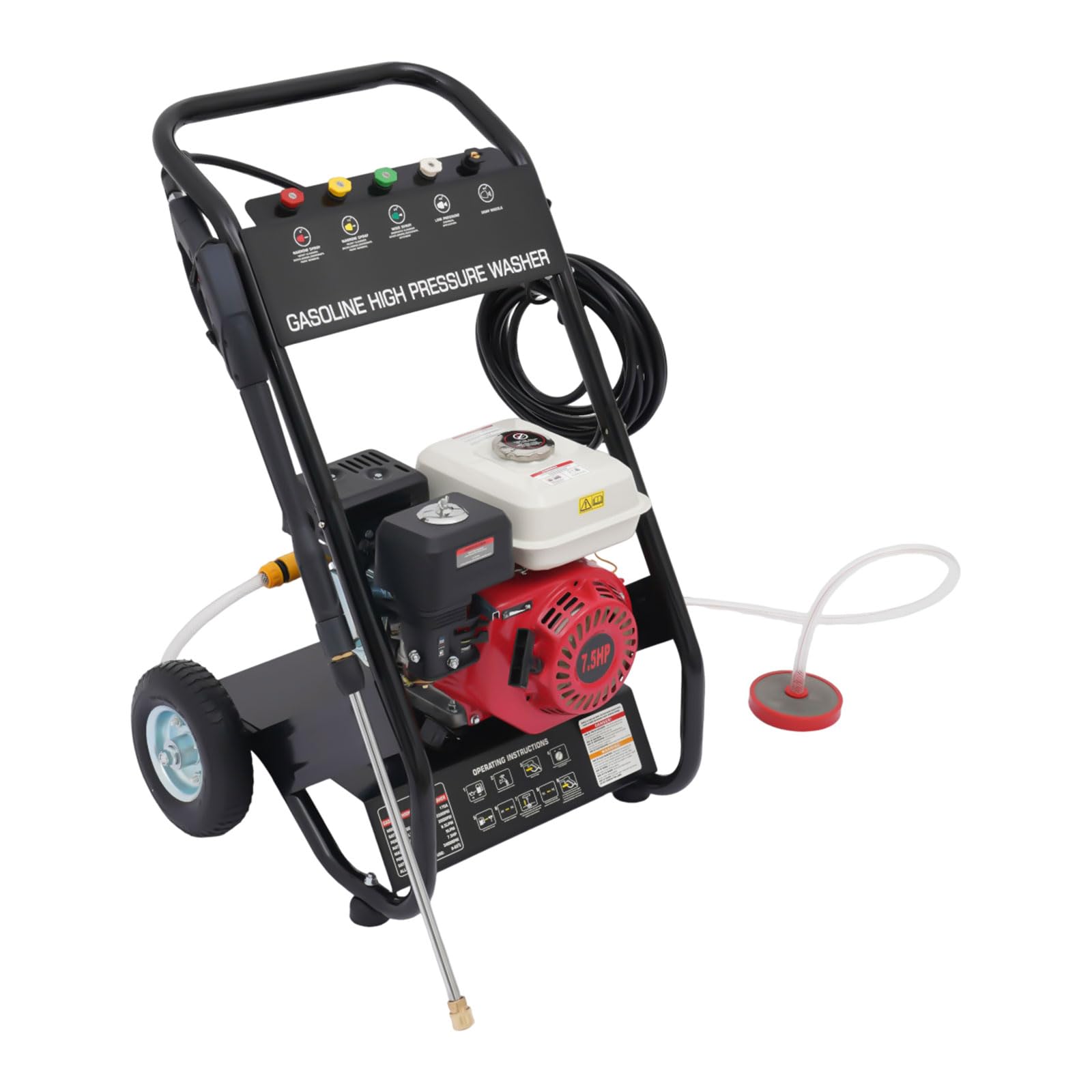 Limpiador de alta presión, limpiador a presión 7 CV 170 Bar 2200 PSI 5 boquillas | Para coche, terraza, limpieza de alta presión con manguera, 8 m, ruedas 8 y 5 boquillas incluidas