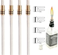 OEXEO Wine Bottle Torch Kit 4-Pack: 13.7" Long-Life Fiberglass Wicks & Brass Holders for Stunning DIY Garden Lights