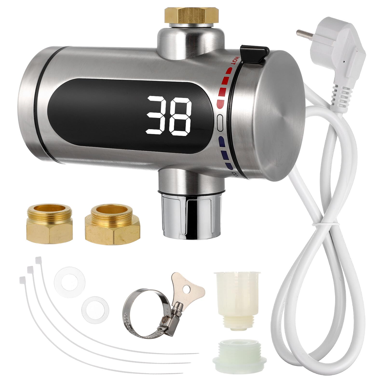 Grifo Calentador de Agua Eléctrico Instantáneo 1 Set, LED, Acero Inoxidable