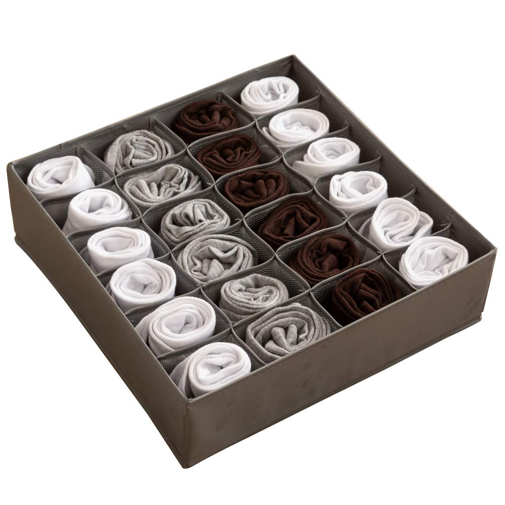 ALYERlgs - Organiseur de tiroir Pliable en Tissu - Boîte de Rangement pour Culottes, sous-vêtements, Cravates, Soutiens-Gorges, Chaussettes, Lingerie Gray-24 Cells