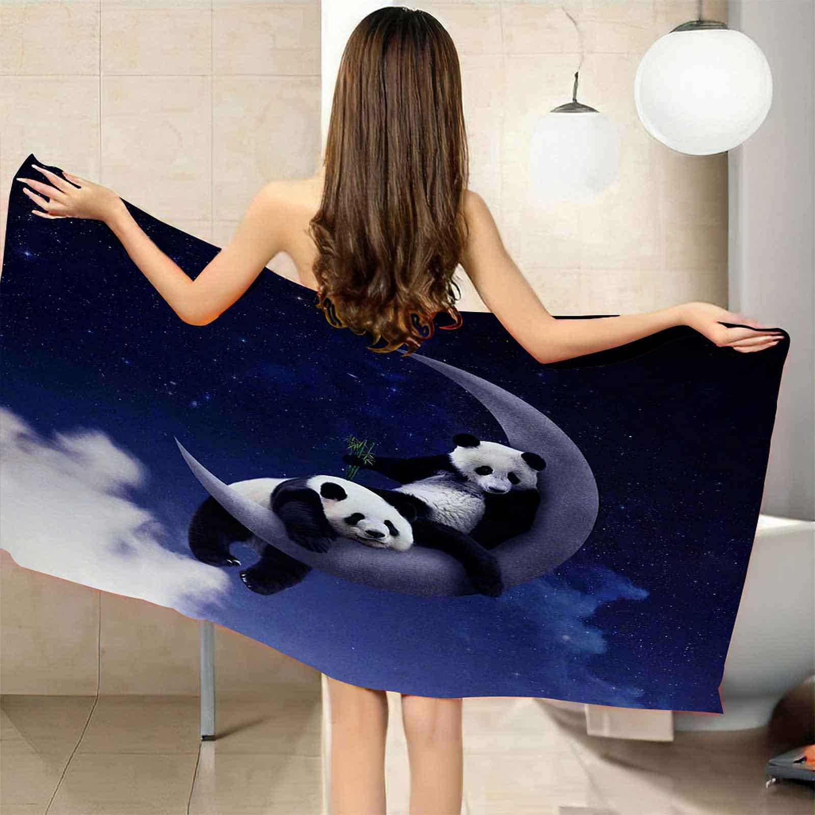 Serviettes De Plage 150x200cm Panda De Lune 3D Serviettes De Bain Microfibre Anti Sable Grande Taille Garçon Fille Enfant Drap De Plage pour Piscine Vacance De Voyage À La Plage