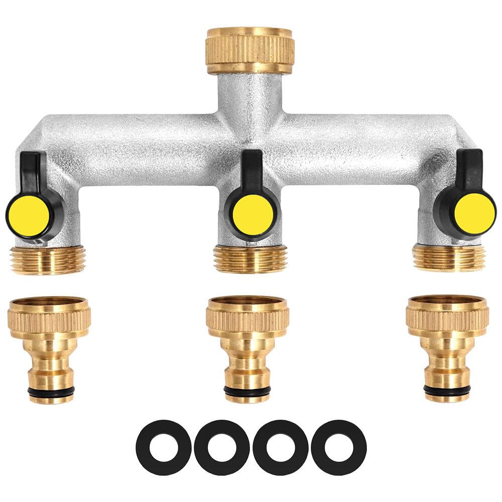 3 Vie Sdoppiatore Rubinetto con Valvola Indipendente, Ottone e Lega di Zinco Collettore Acqua 3 Vie per Regolare il Flusso dacqua, Distributore 3 Vie per Giardino, Cucina, Lavatrice