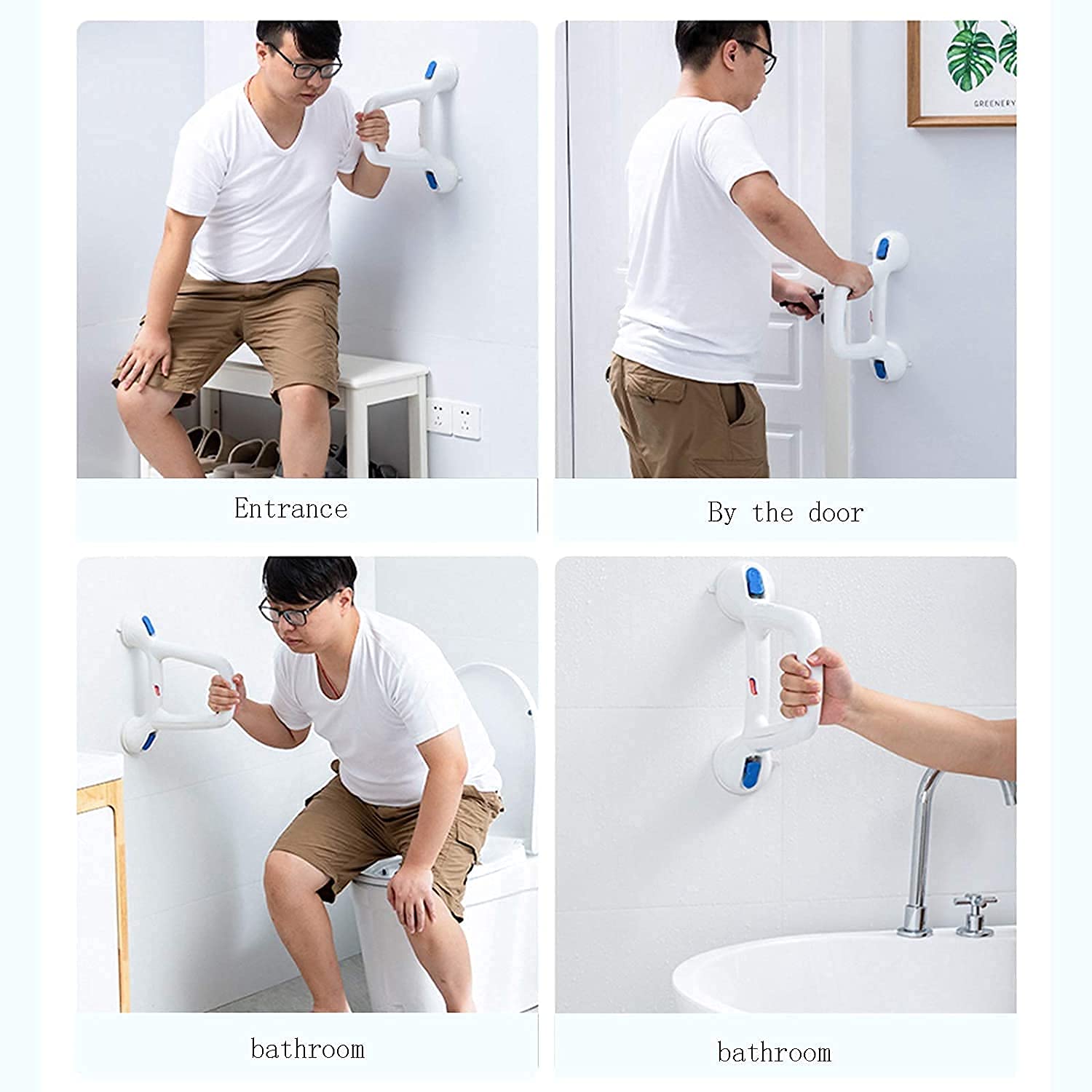 Barra di sicurezza in plastica scanalata per vasca da bagno, con impugnatura antiscivolo, per doccia e vasca da bagno, carico fino a 110 kg, blu, 49 x 12 x 9,5 cm