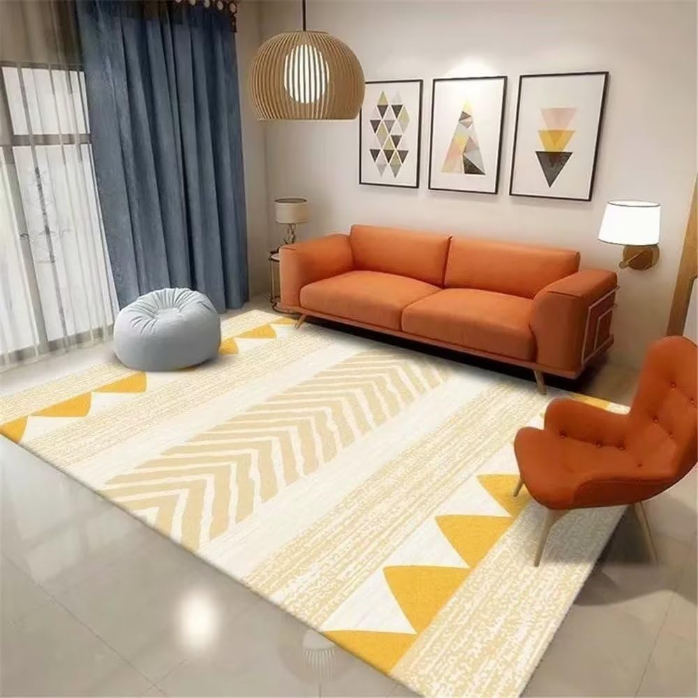 Tapis de salon jaune lavable 160x200 géométrique et antidérapant pour grand confort