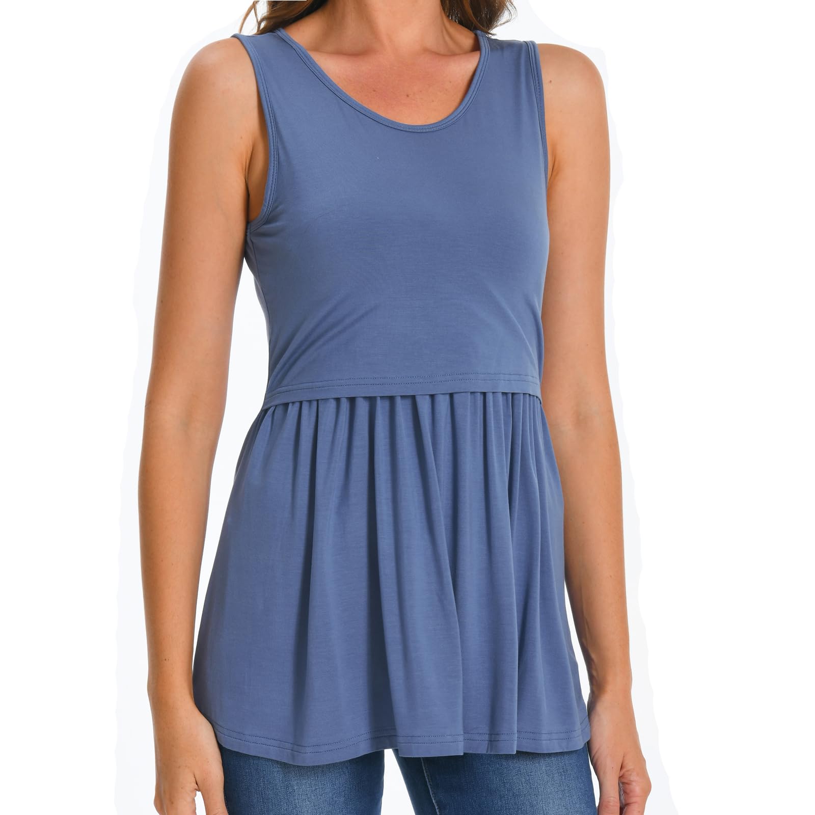 Bearsland Débardeurs d'allaitement pour Femmes sans Manches ‌Col Rond‌ Vêtements d'allaitement Doux Chemise de maternité
