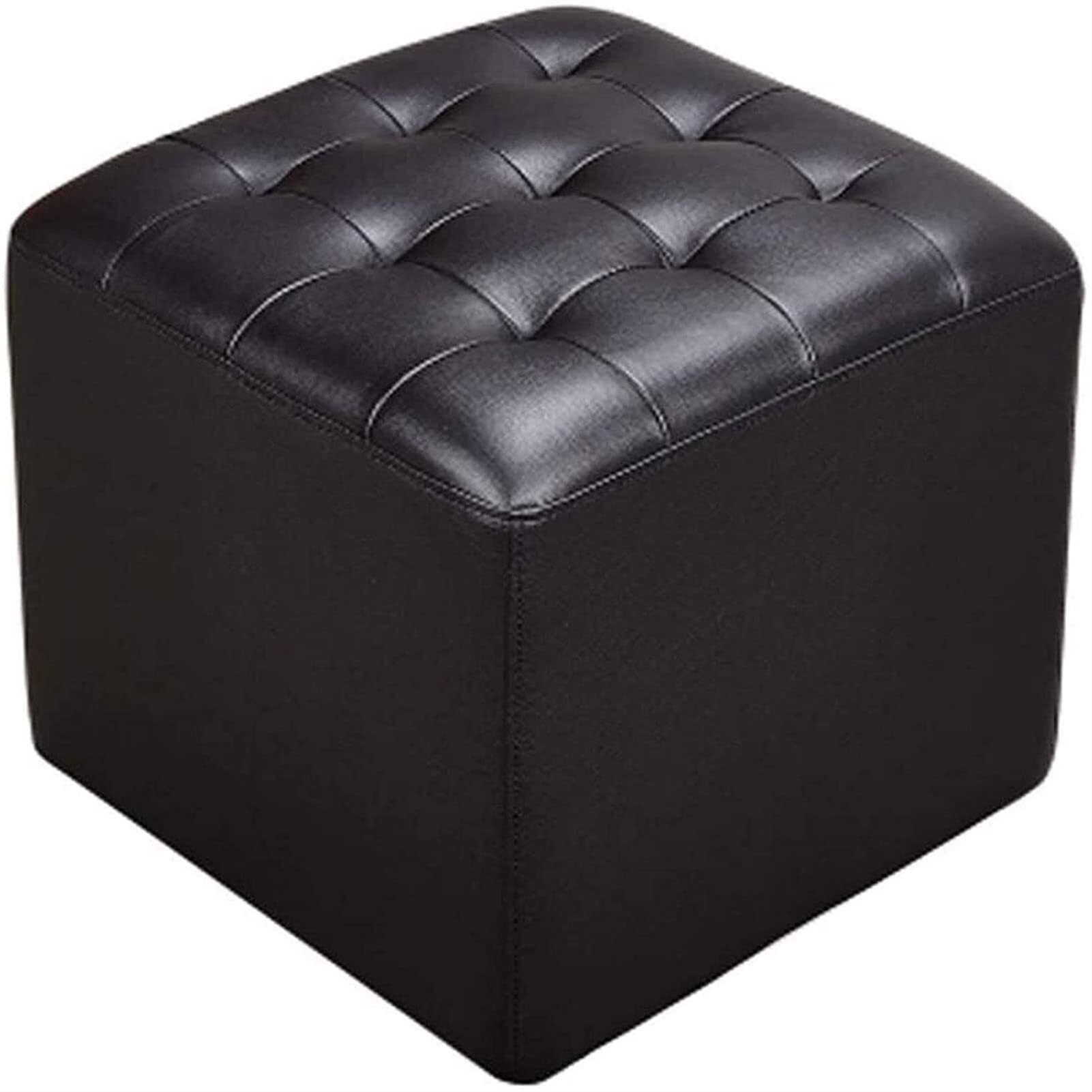 Pouf tabouret repose-pieds en cuir avec assise rembourrée et pieds en bois pour la maison