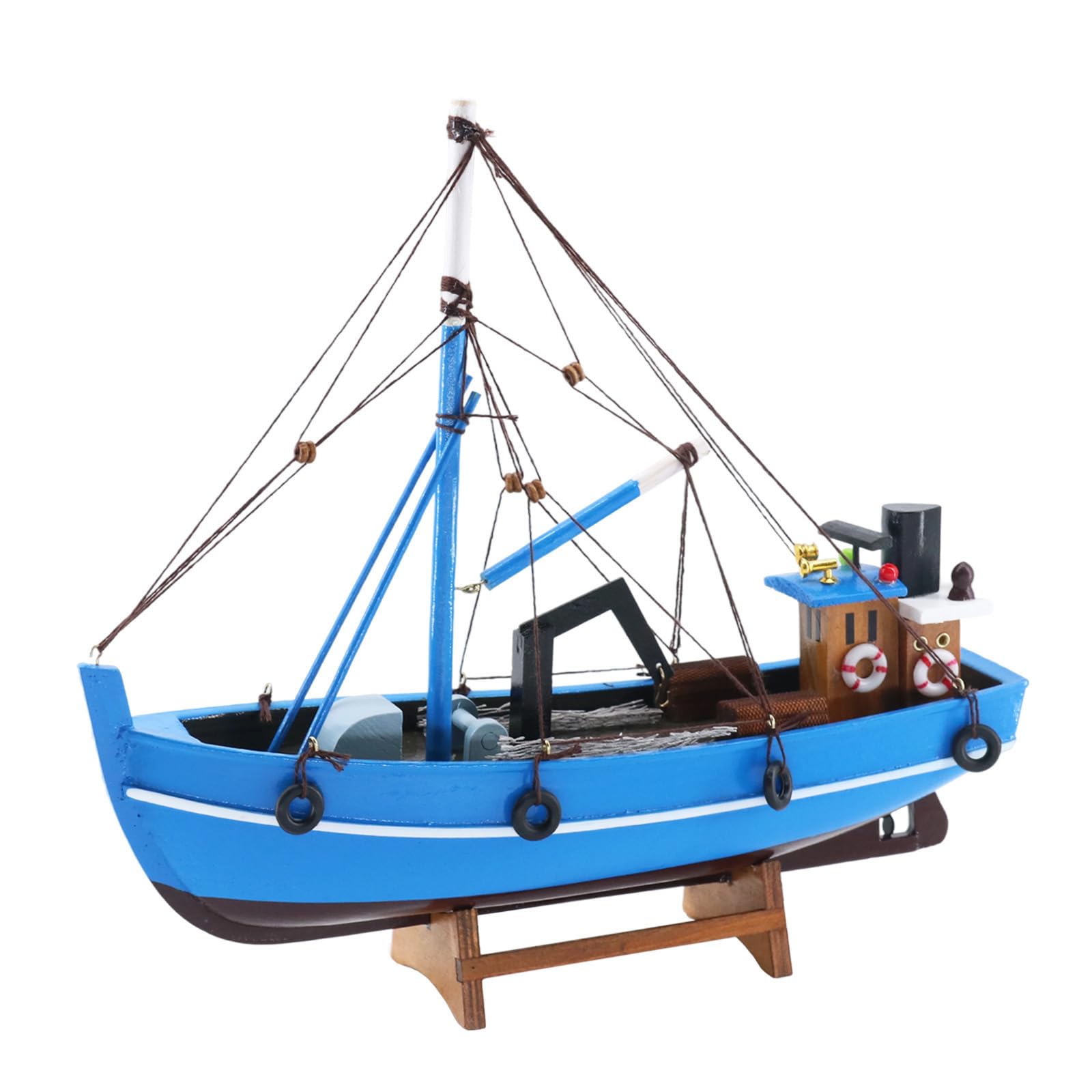 Wooden Fishing Boat Model, Blue, 12 Inch, Fully Assembled Nautical Home Decor (Coastal Blue)