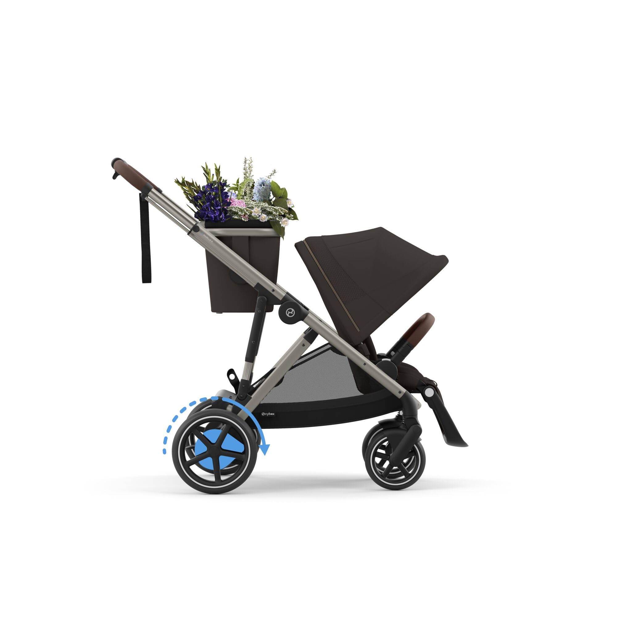 CYBEX Poussette Gold e-GAZELLE S, de la naissance à environ 4 ans, max. 22 kg (mode simple) / 2x 22 kg (mode duo), système tout-en-1 avec propulsion électrique et 20+ configurations, brun chocolat