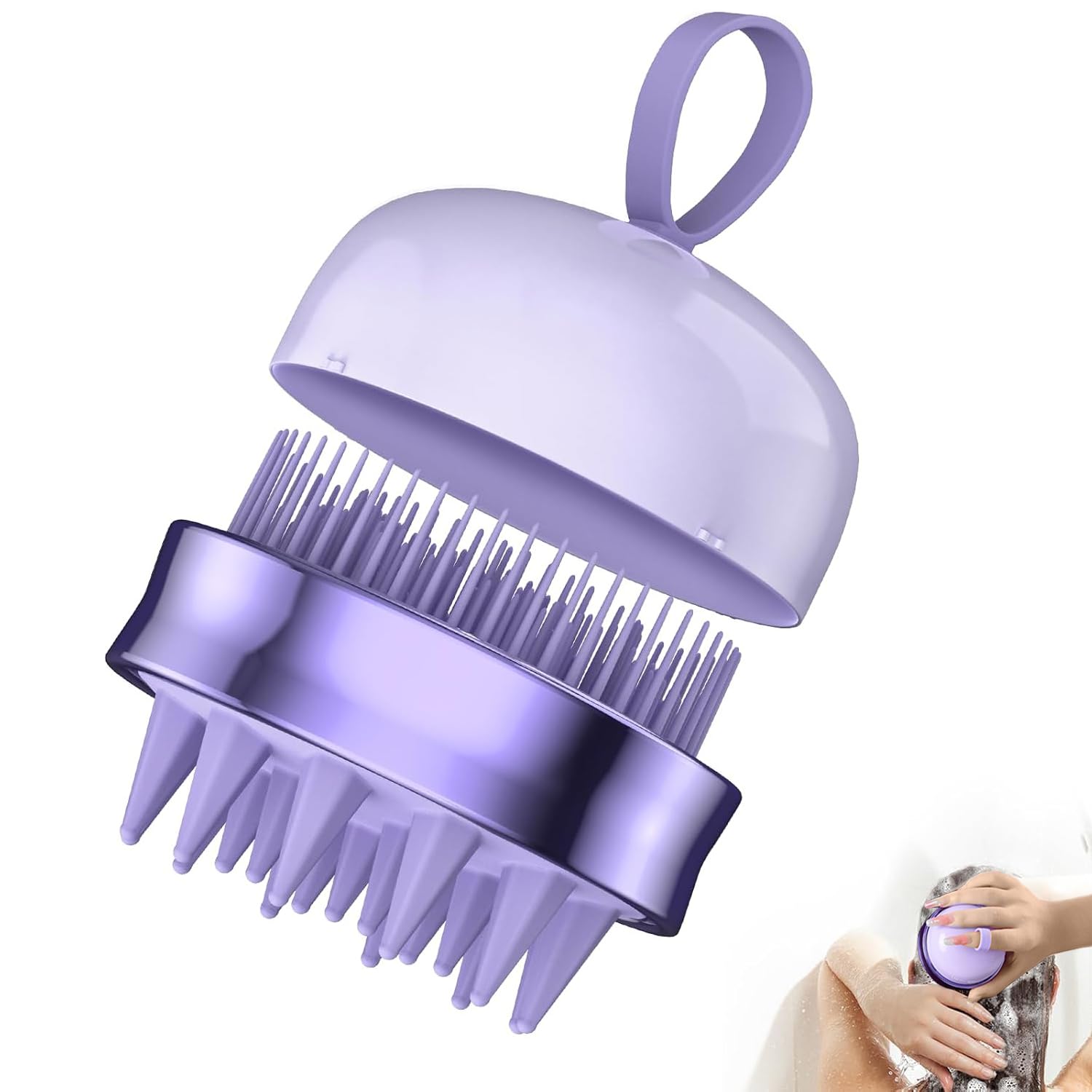 2-in-1 Scalp Massager Shampoo Brush, Scalp Scrubber for Hair Growth & Dandruff Removal, Hair Scrubber with Soft Silicone Bristles, Wet Dry Scalp Exfoliator for Scalp Care