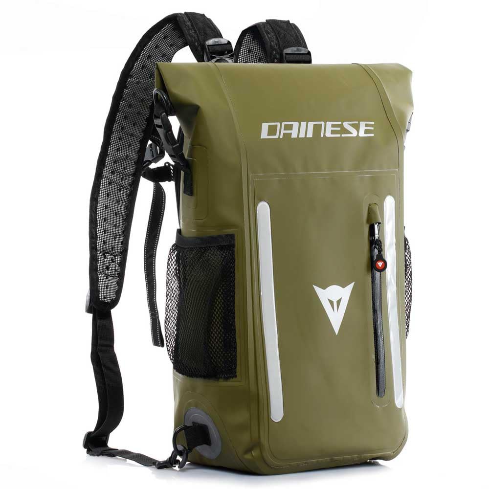 DAINESE - Mochila Explorer WP, PVC Impermeable, con Espalda Transpirable, Correas de Hombro Ajustables y Bolsillos Resistentes al Agua, Detalles Reflectantes, Outdoor y Moto, 15 L, Negro y Verde