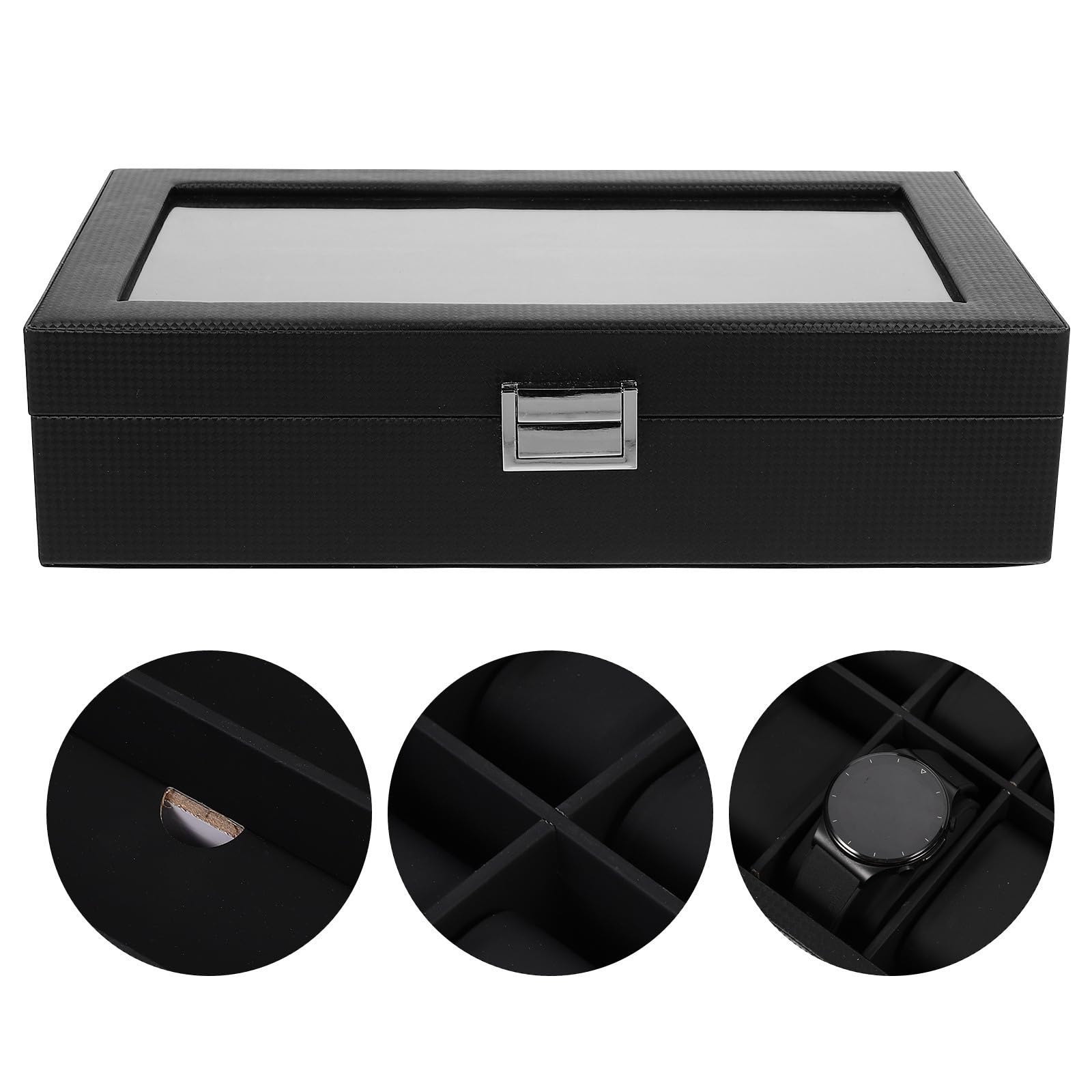 Veemoon Caja para Gafas y Reloj de 6 Compartimentos Vidrio Negro