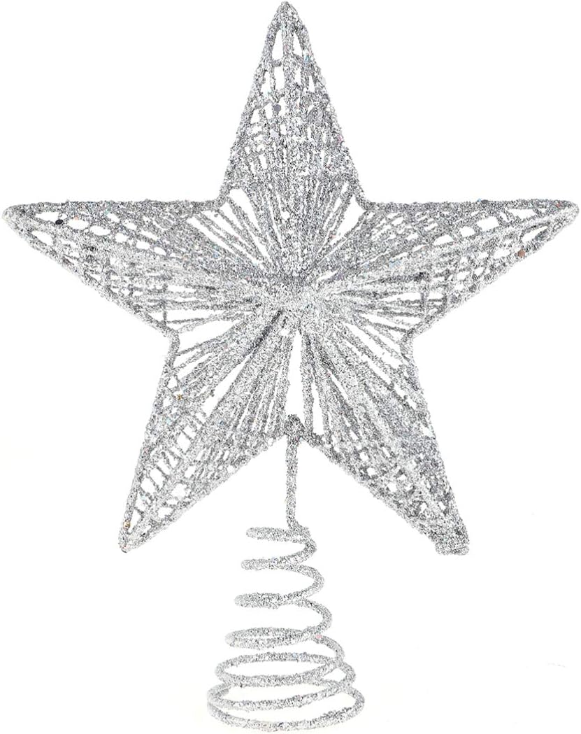 KESYOO Chritmas Glitter Star Tree Topper Exquisite Iron Star Tree Topper Ornament Metal Christmas Tree Decor for Home Bar Xmas Tree Decor(Sliver)