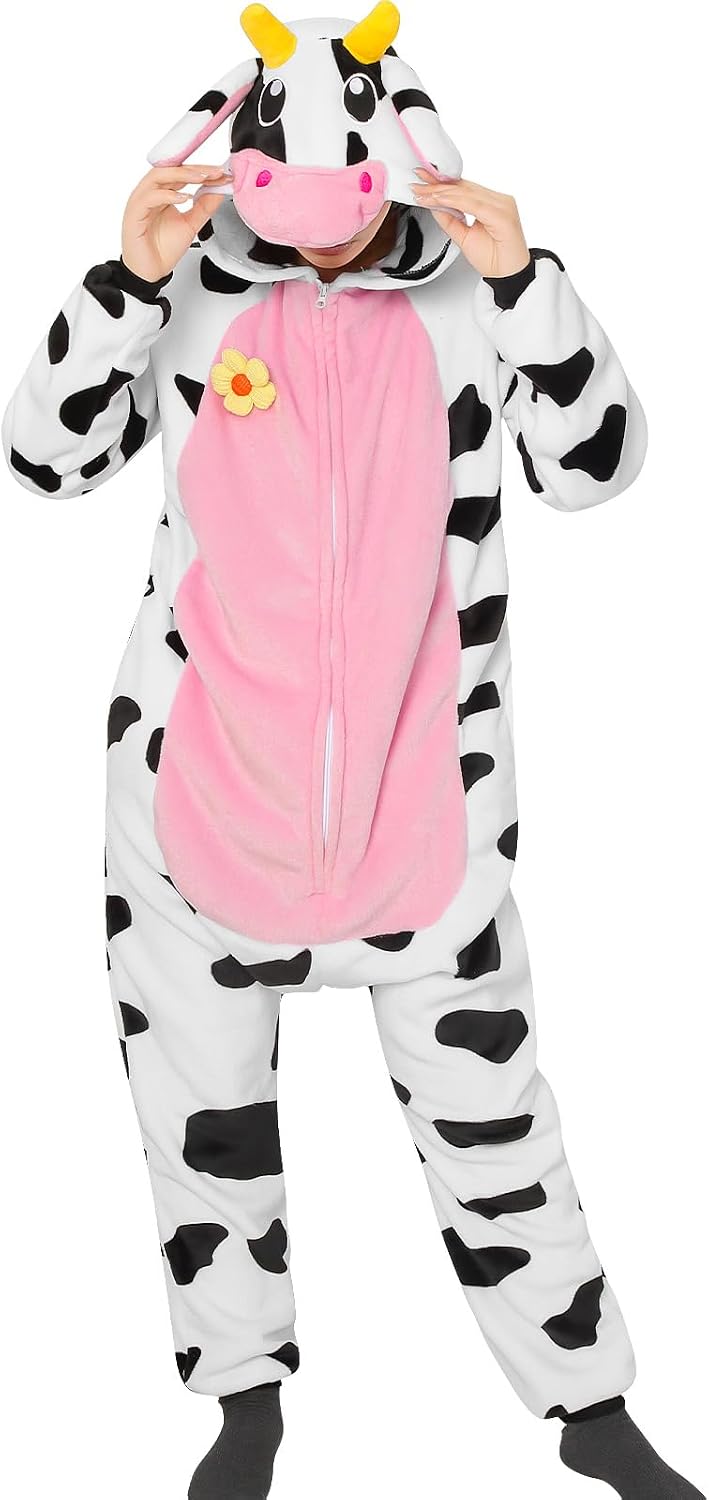 Cow Onesie Costume Adult for Women Halloween Costume Animal Onesie Pajamas Cosplay Costume