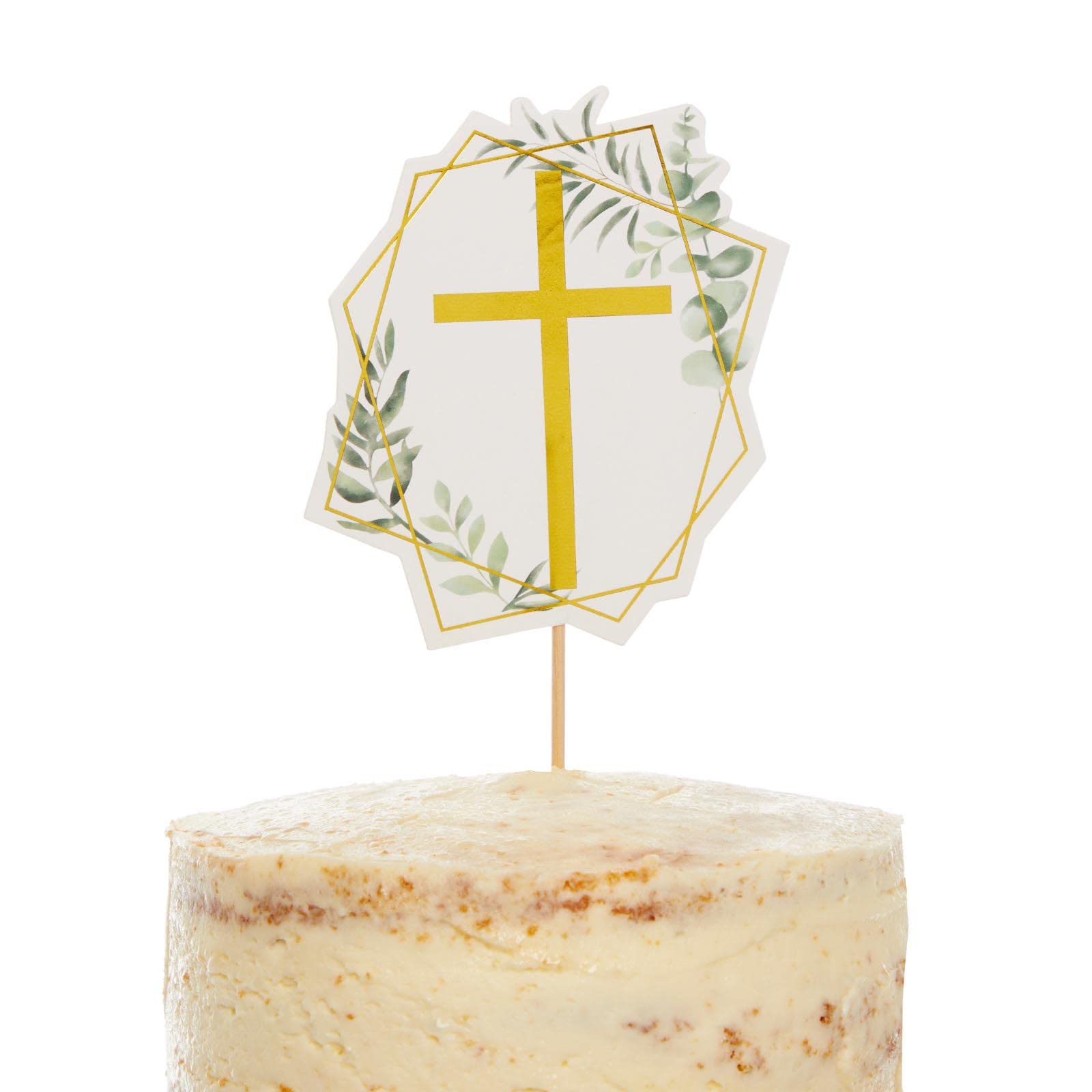 Amscan 9915631 - Botanical Celebration Christening, Communion or Confirmation Foliage Cross Card Cake Topper - 20 cm
