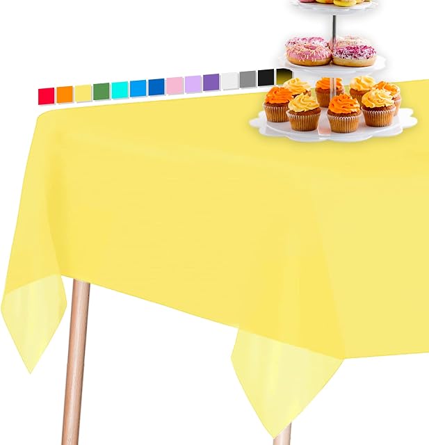PartyWoo Yellow Tablecloth, 54 x 108 Inch Rectangle Party Tablecloth, Plastic Tablecloth for 6 to 8 Foot Table, Plastic Table Cover, Waterproof Tablecloth for Party, Birthday, Wedding (1 PACK)
