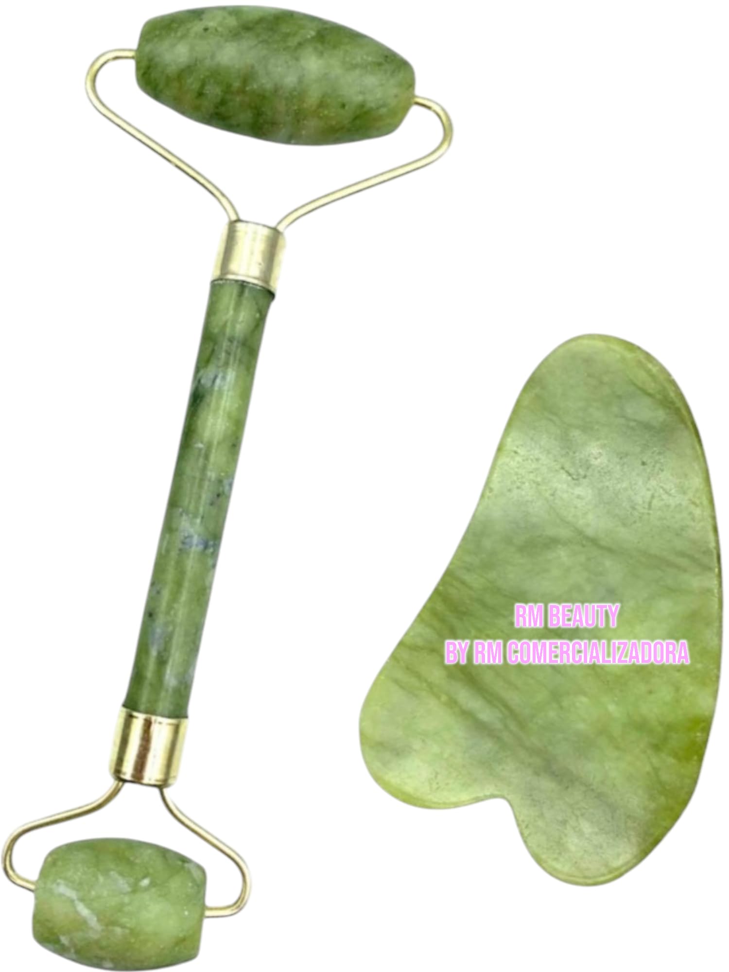 Rodillo de Jade + Gua Sha Kit Esencial Skin Care Masajeador Manual Facial Manten Piel Lisa y Diluye Arrugas y Signos de Edad Rodillo Aplicador Masajeador de Rostro y Gua Sha para Contorno de Ojos Disminuye Ojeras e Imperfecciones Fisicas por Edad