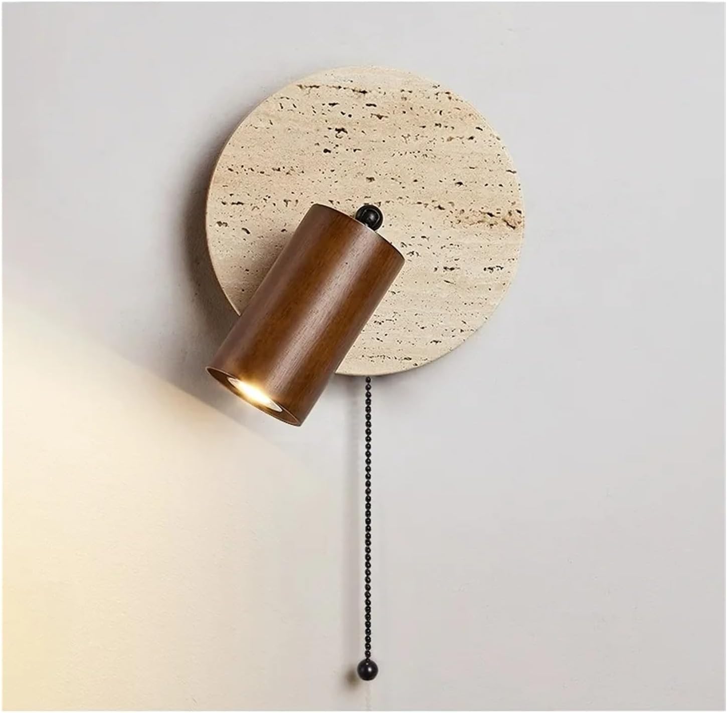 Wall lamp, LED ウォールライト 寝室用 ラウンドストーン 読書灯 回転式スポットライト プルスイッチ付き ウォールナッ