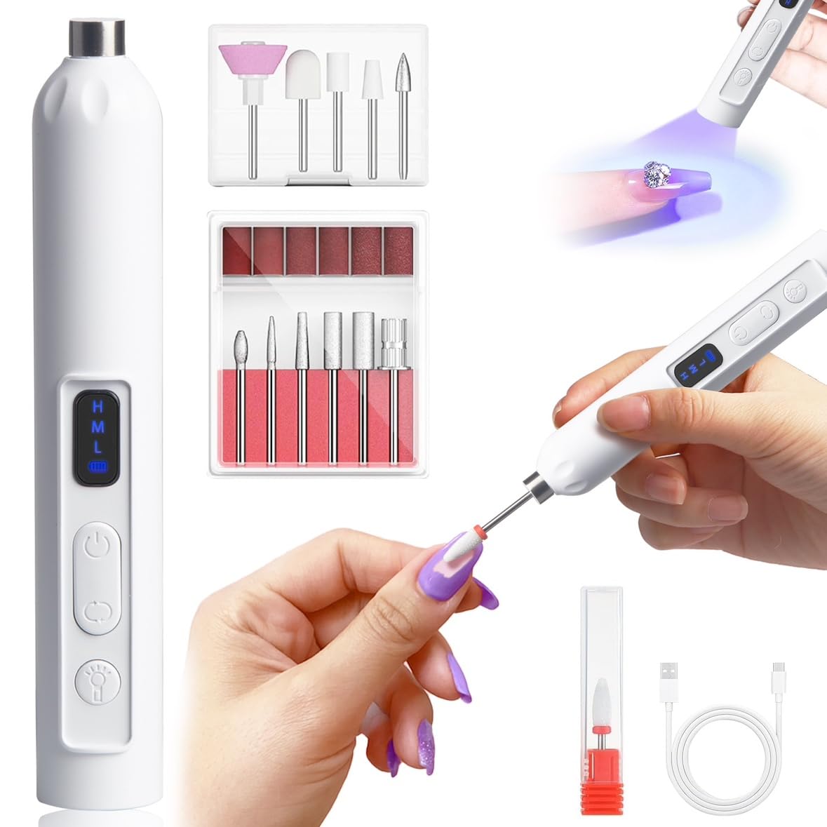 Amazon.co.jp: ネイルマシン 【2025新登场 爪磨き ネイルライト 二合一