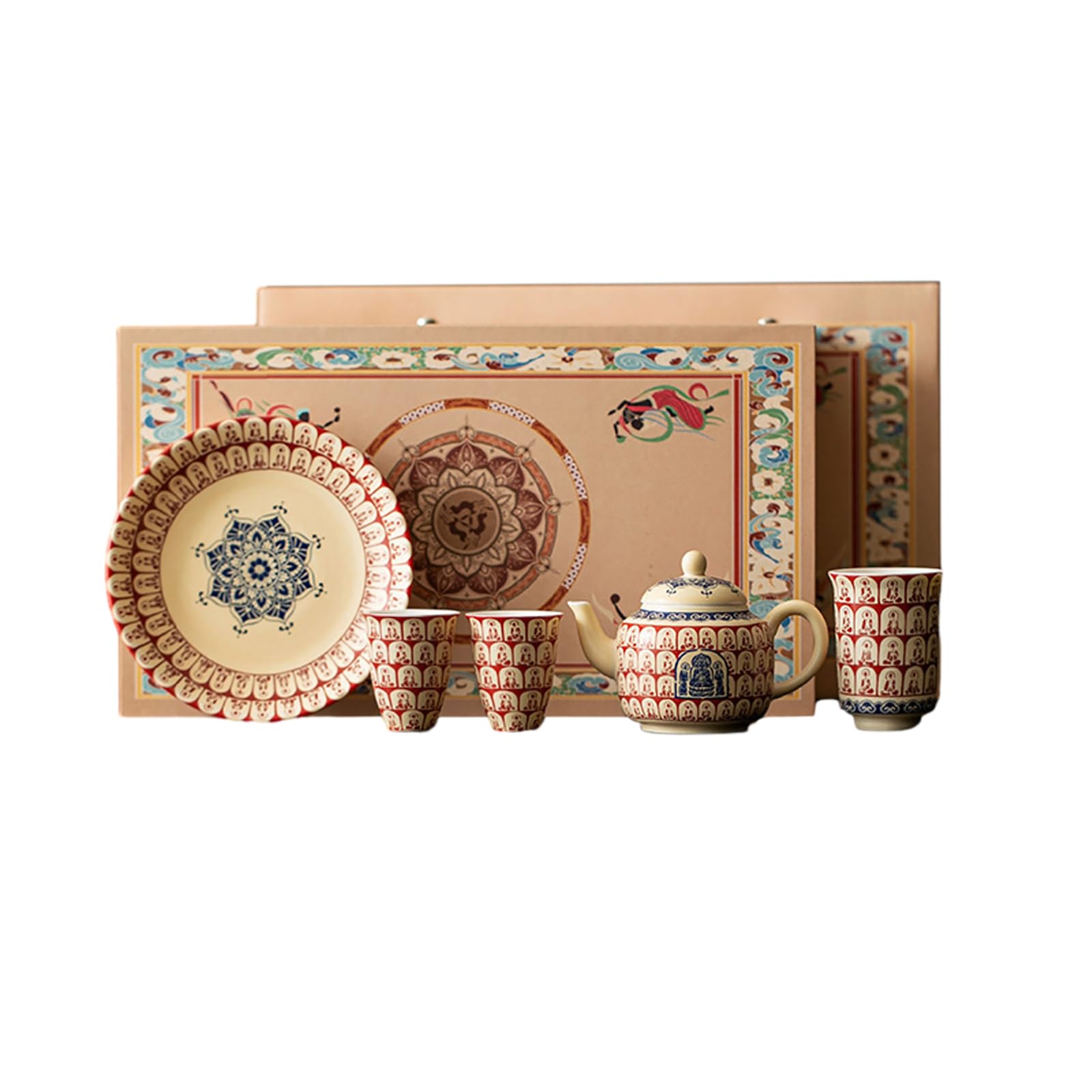 Ceramiczny zestaw do herbaty retro Kung Fu jest wykwintny i praktyczny - czerwony - trzy filiżanki i jeden garnek