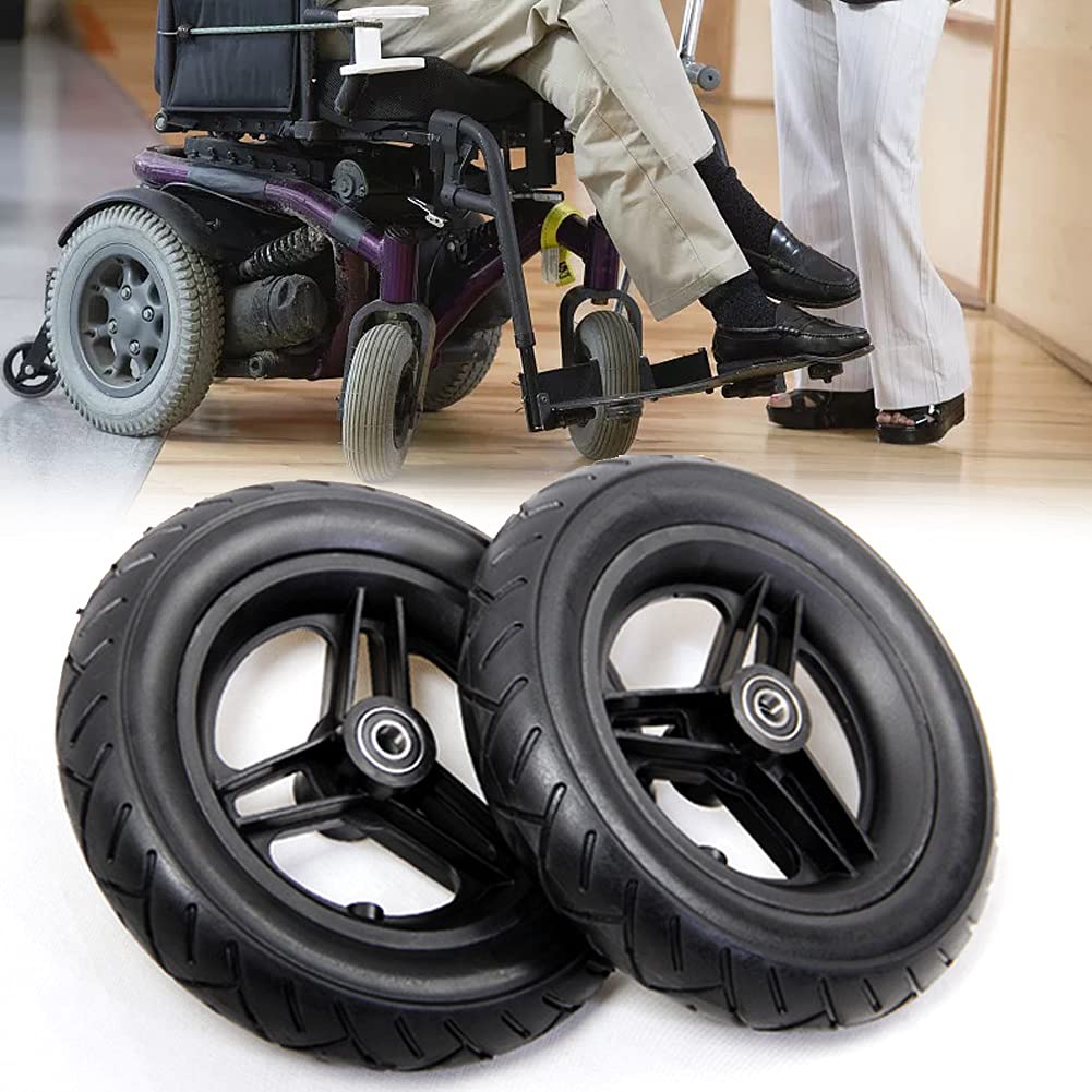 Ruedas Delanteras para Sillas de Ruedas de 2 Piezas de 10 Pulgadas, Rueda de Goma con Rodamiento de 12 mm, para Reemplazo de Ruedas para Silla de Ruedas Eléctrica